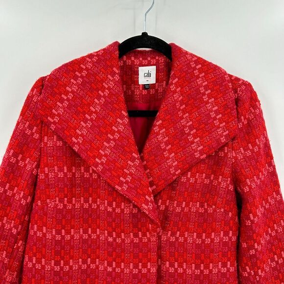 CABI Red Pink Tweed Sloan Snap Button Collared Coat Jacket Size XS - Picture 4 of 9